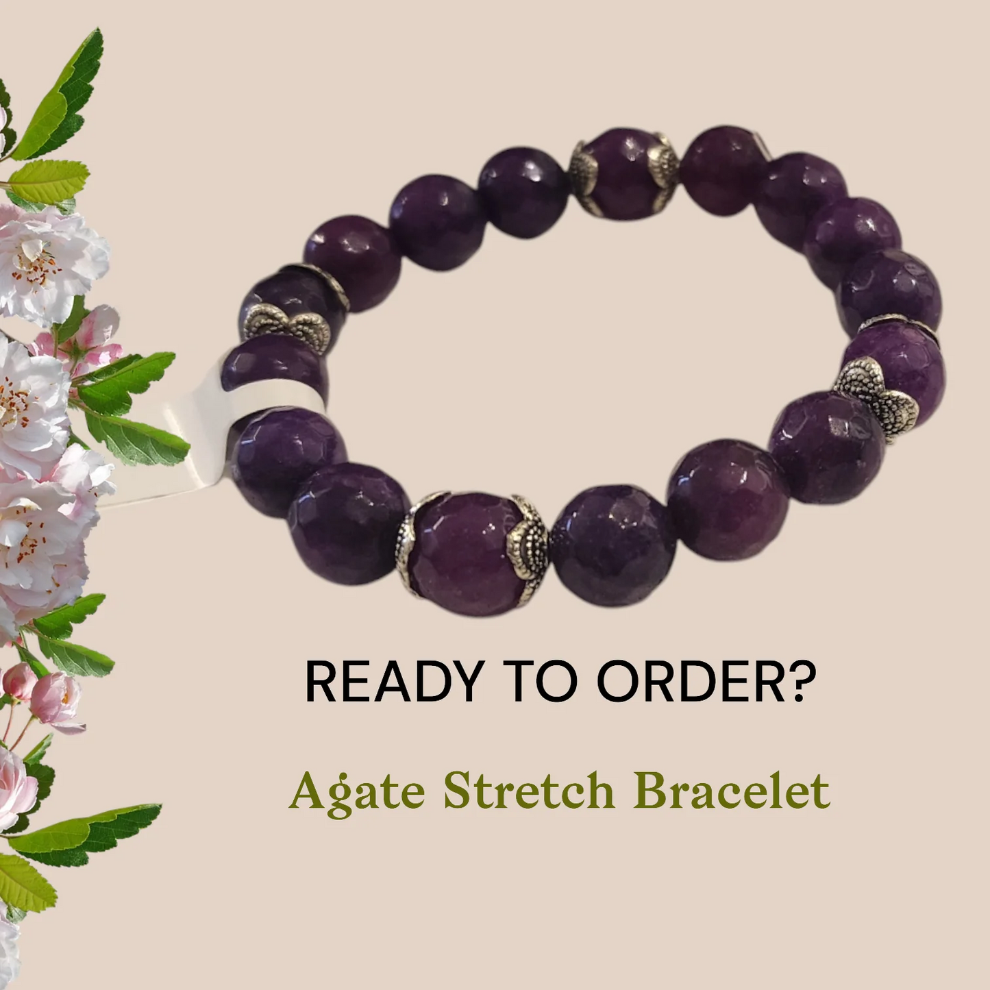 Purple Agate Stretch Bracelet with Elegant Silver Accents