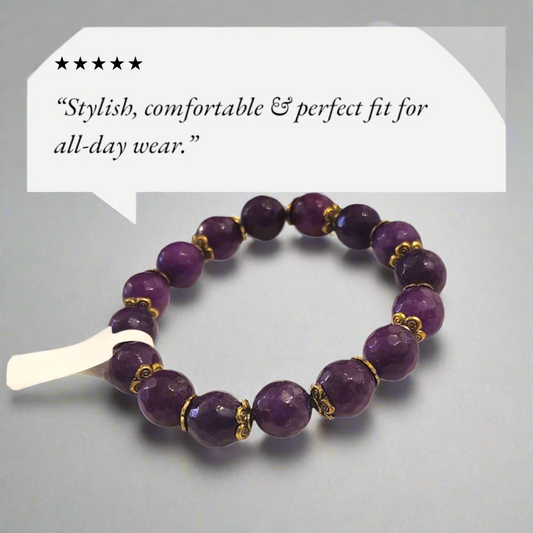 Purple Agate Beaded Stretch Bracelet