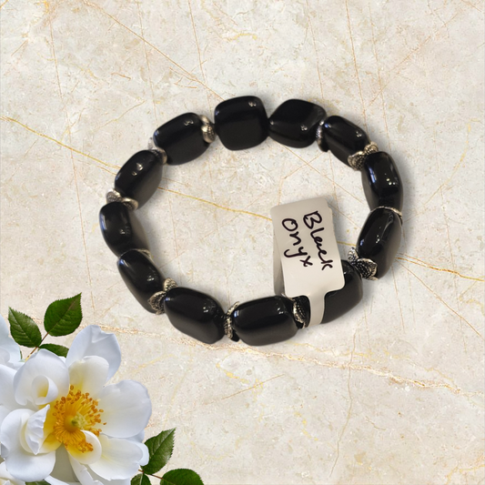 Black Onyx Gemstone Stretch Bracelet