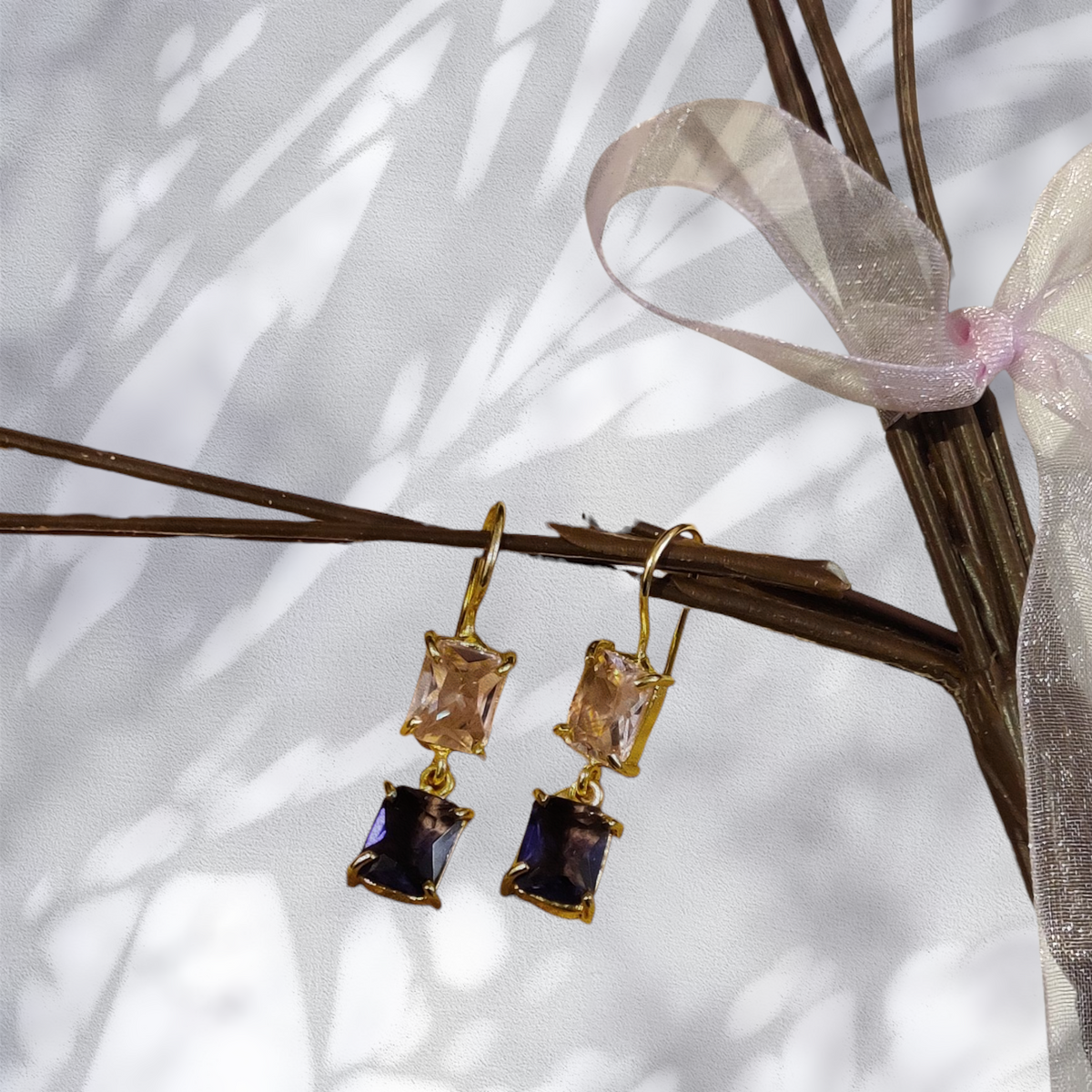 Elegant Duo Stone Drop Earrings