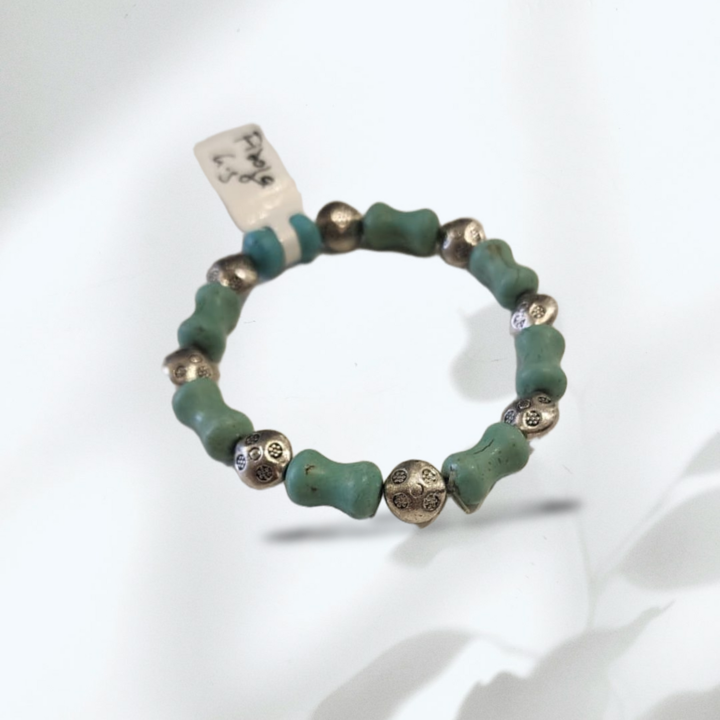 Rustic Firoza Nugget & Silver Bead Stretch Bracelet