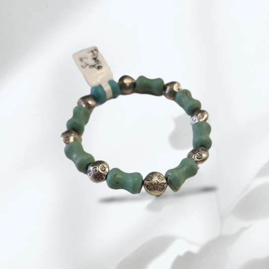 Rustic Firoza Nugget & Silver Bead Stretch Bracelet