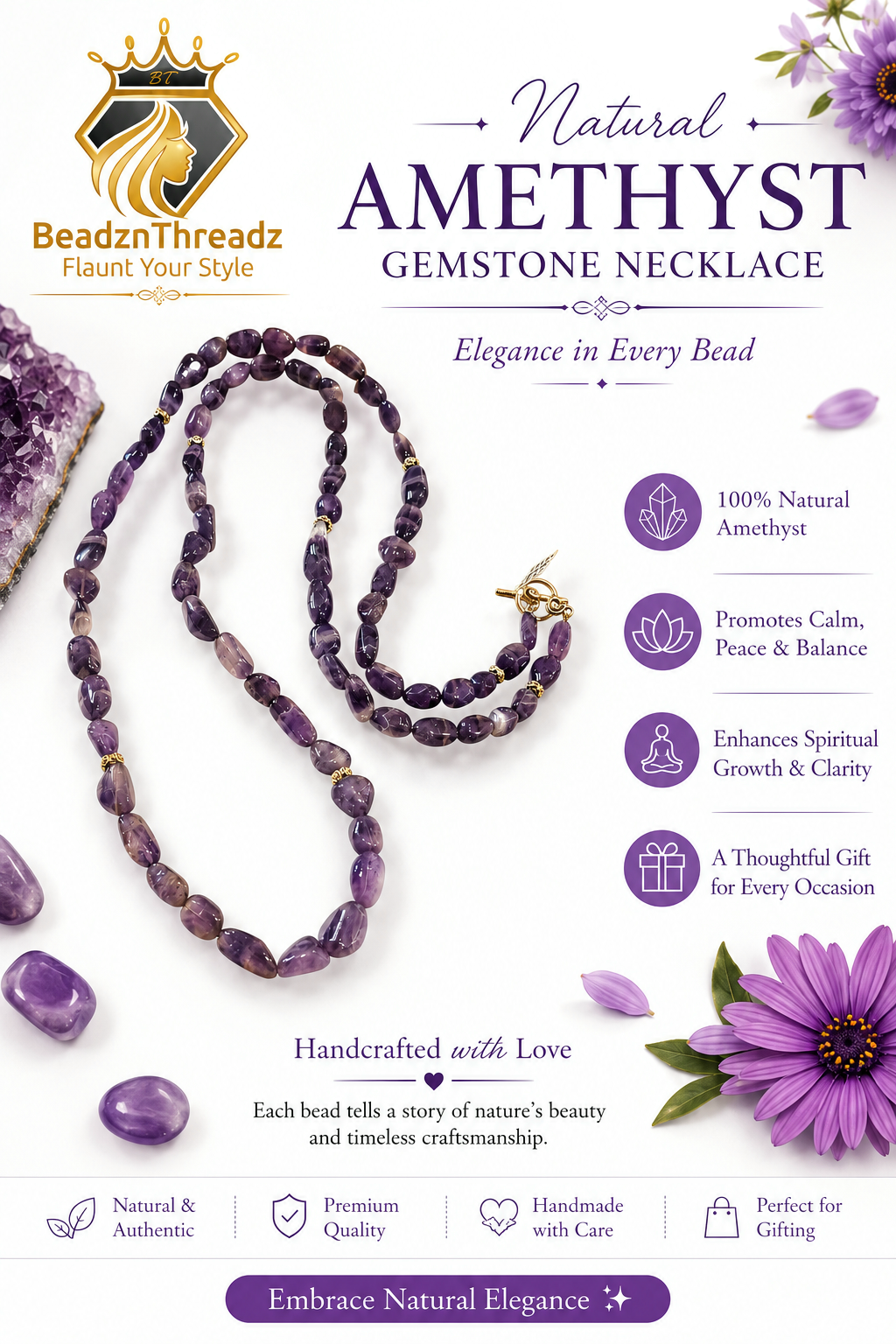 Natural Amethyst Gemstone Necklace