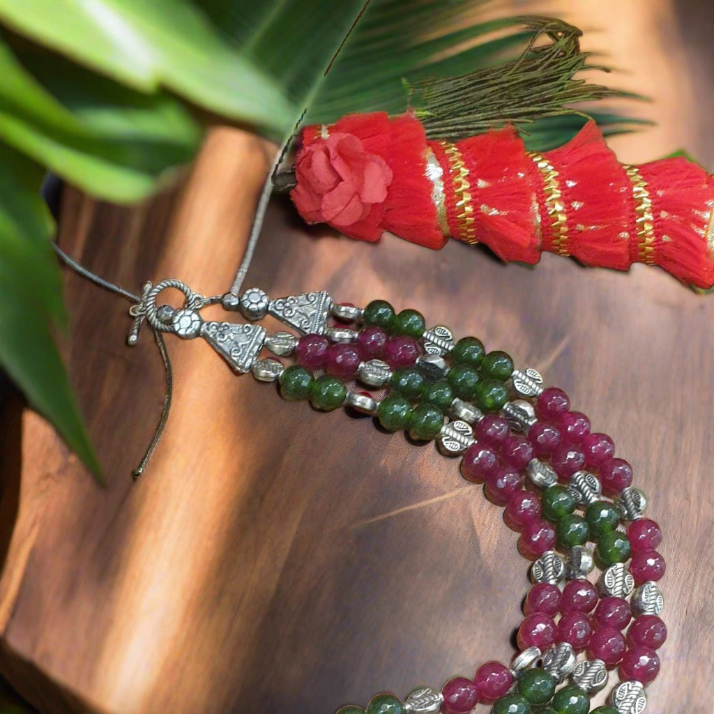 Double Layer Natural Agate Gemstone Necklace with Pendant