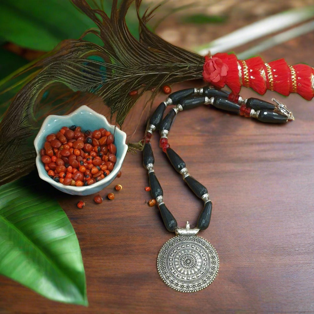 Natural Black Onyx Gemstone Necklace with Pendant