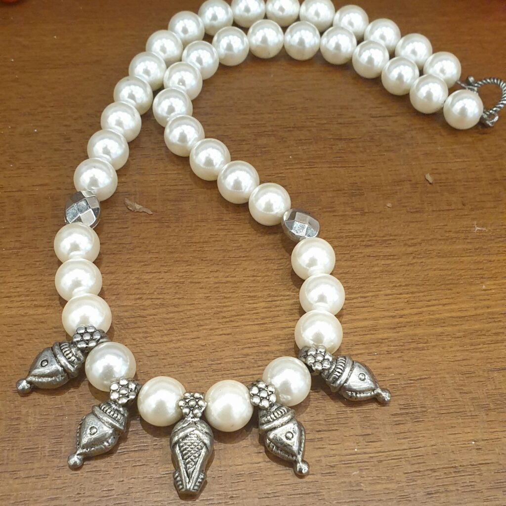 Natural Freshwater Pearl Necklace with Kolhapuri Charms